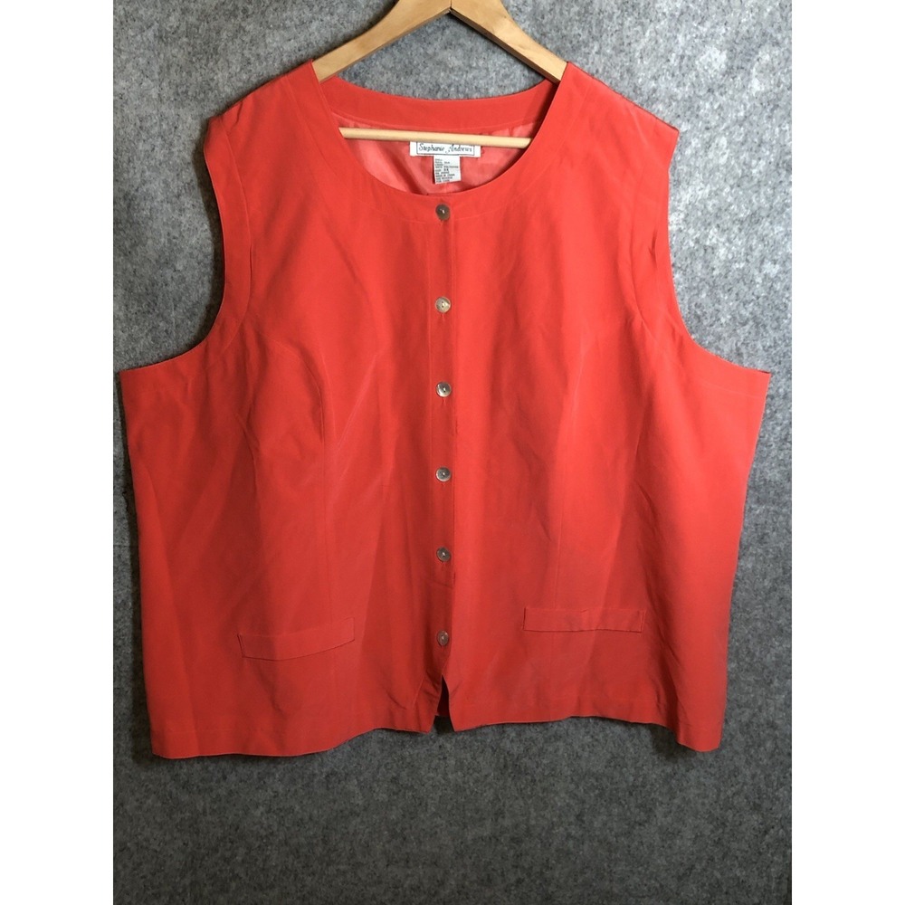 Vintage Stephanie Andrews Top Womens 3XL Coral 100% Silk Career Business Classic
